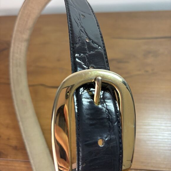 Vintage Liz Claiborne Black Textured Patent Leather Size Medium Belt READ - Picture 3 of 8